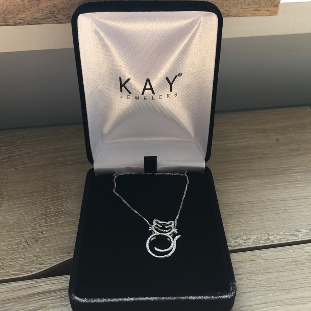 Sterling silver cat diamond necklace